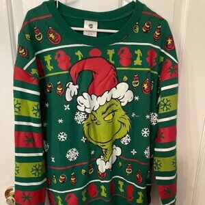 Festive Grinch-themed Christmas sweater w/holiday design XL (15-17) w/lights